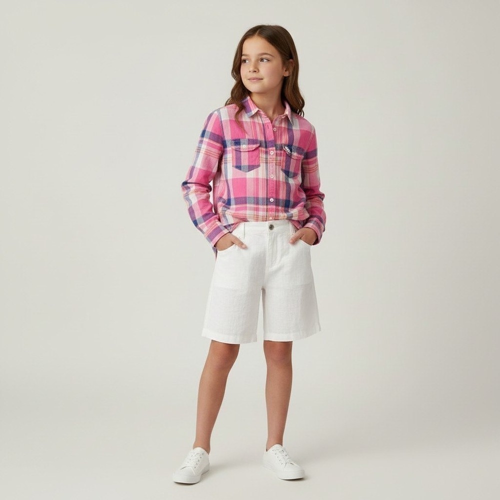 Y2K Inspired Abercrombie Kids Girls Plaid Button Down Shirt Long Sleeve preppy L